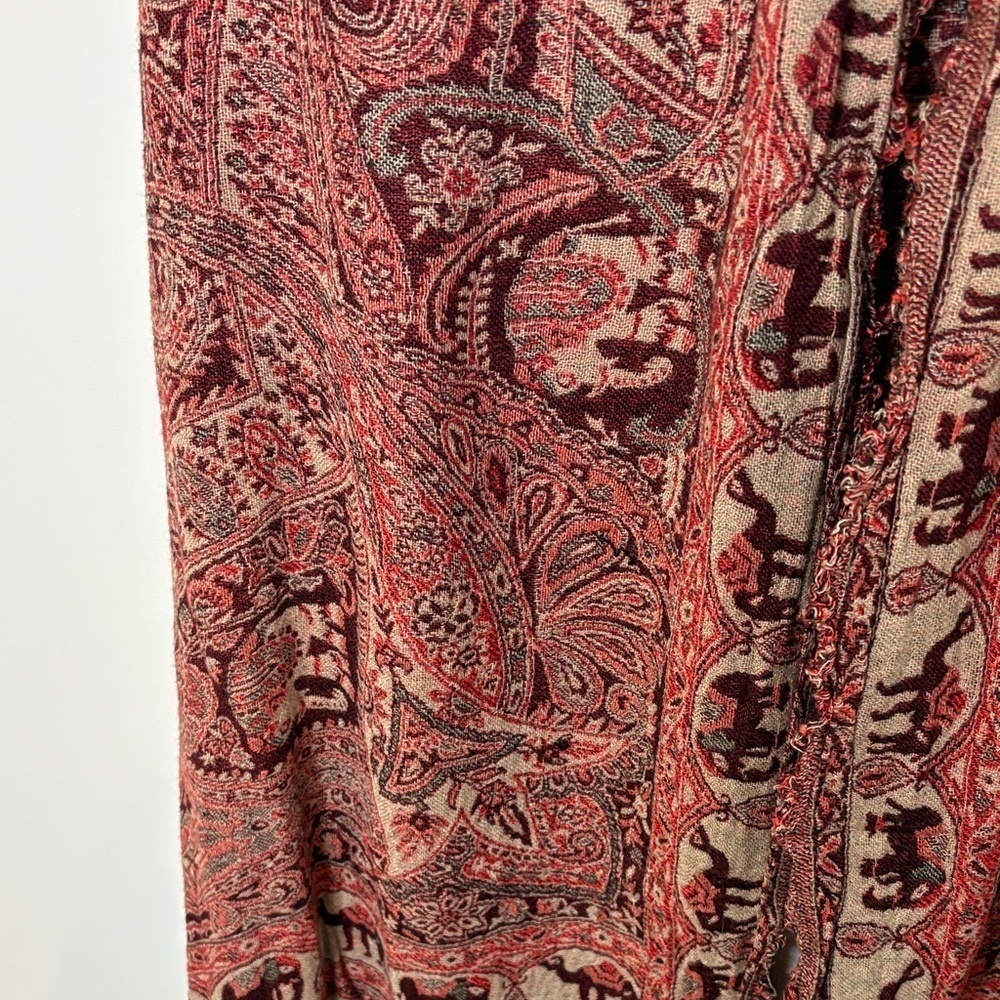 Paisley Camel & Elephant Print Silk & Wool Shawl - Picture 4 of 5
